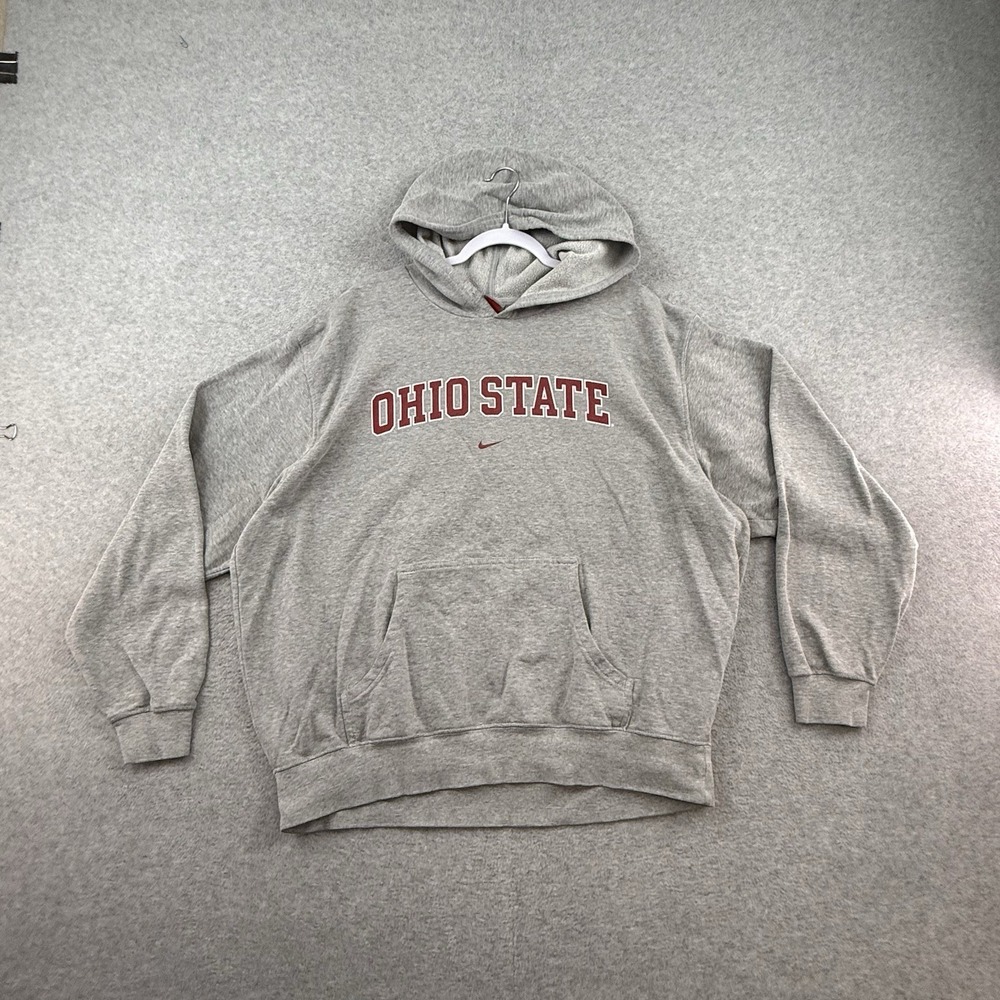 Nike Center Swoosh Hoodie Sweatshirt Ohio State Buckeyes Size XL Gray Cotton Men